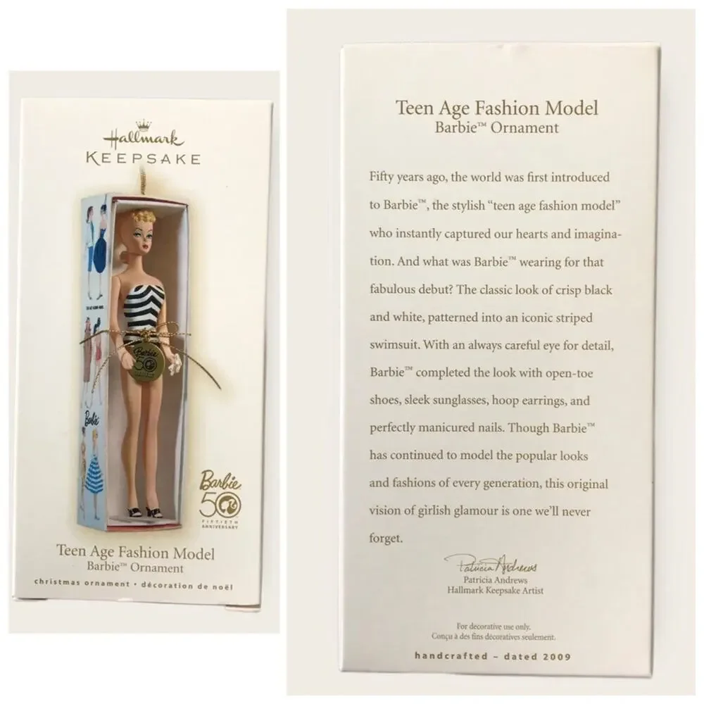 Barbie 2 Set Christmas Ornaments Teen Fashion Model & Enchanted Evening
